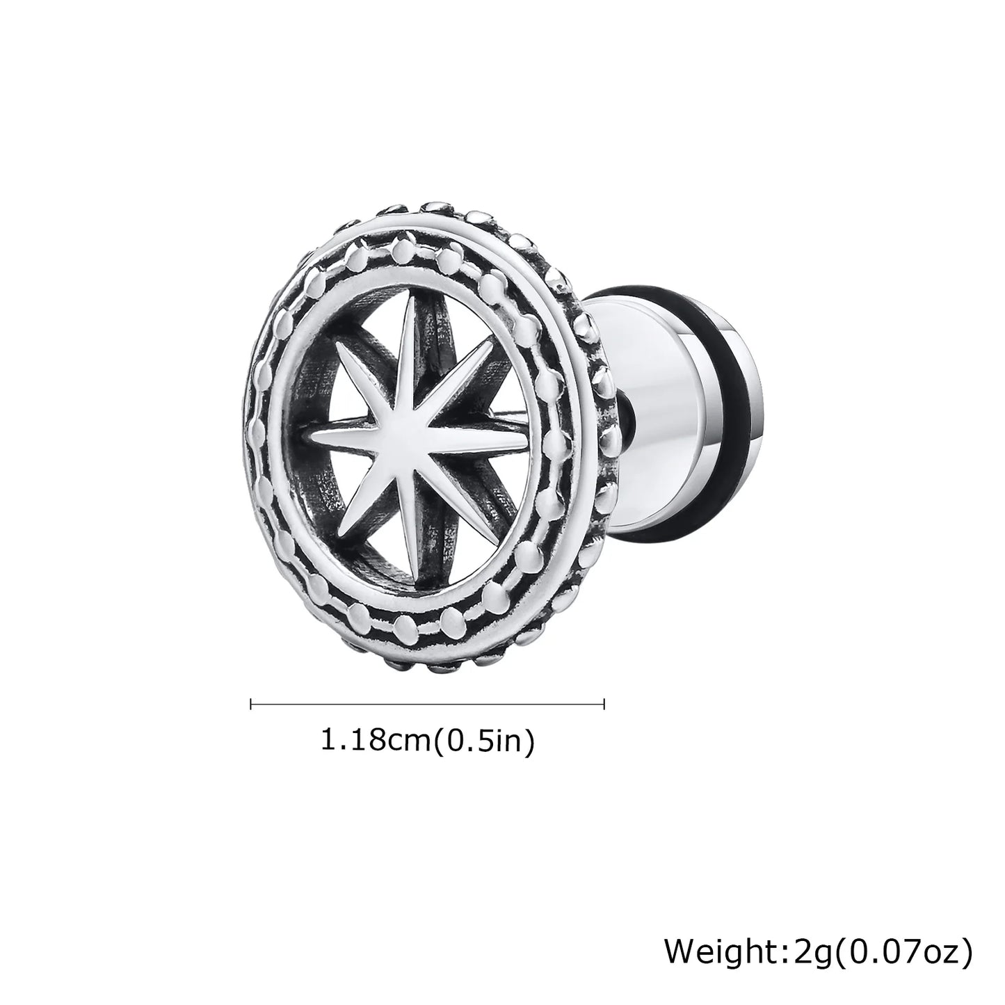 Vintage Men's Compass Stud Earrings,Stainless Steel Eight-pointed Star Round Metal Stud Earrings,Trendy Classic Jewelry Gifts