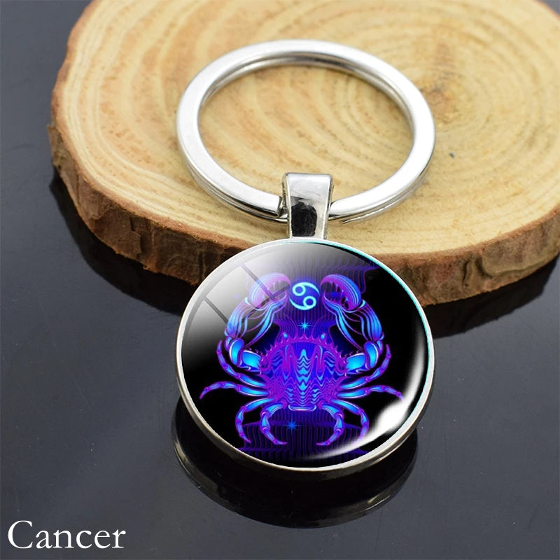 12 Zodiac Sign Keychain Sphere Ball Crystal Key Rings Scorpio Leo Aries Constellation Birthday Gift for Women and Mens Cancer 2