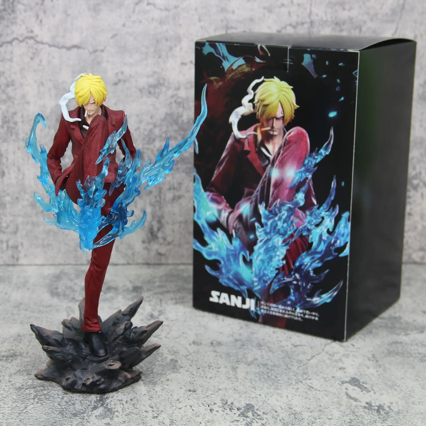 24cm One Piece Gk Sanji Standing Posture Demon Kick Red And Blue Special Effects Anime Figure Model Ornament Statue Toy Gifts