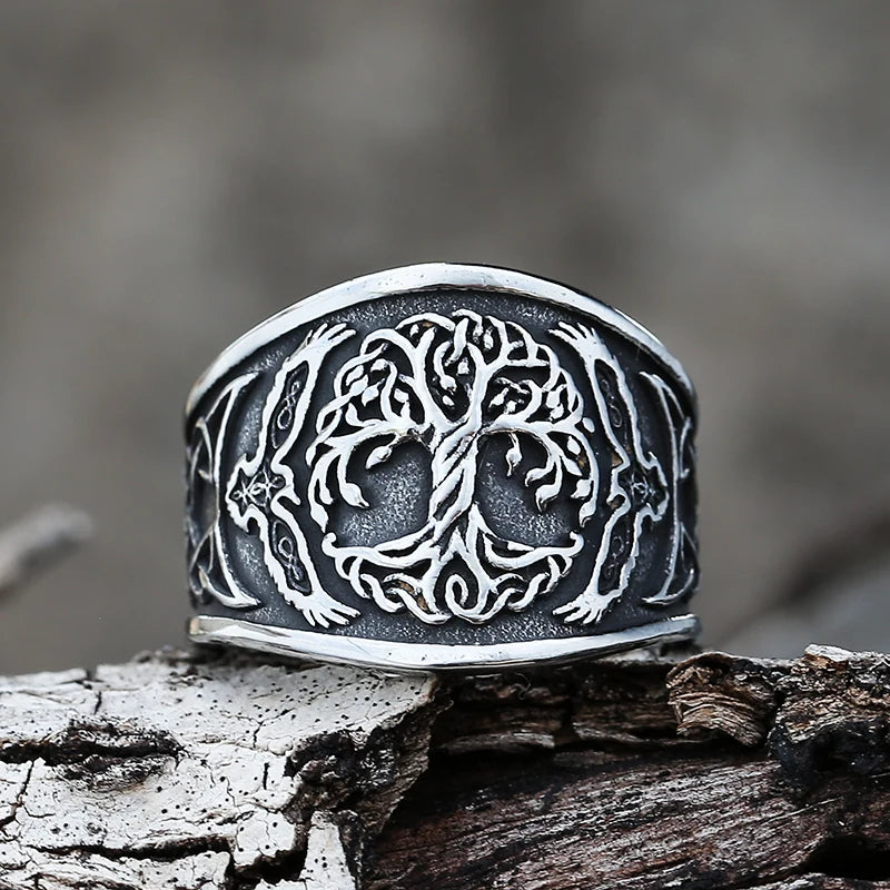 Nordic Viking Stainless Steel Ring Compass Tree of Life Viking Rune Wolf Men and Women Ring Jewelry Factory Wholesale V300 US SIZE