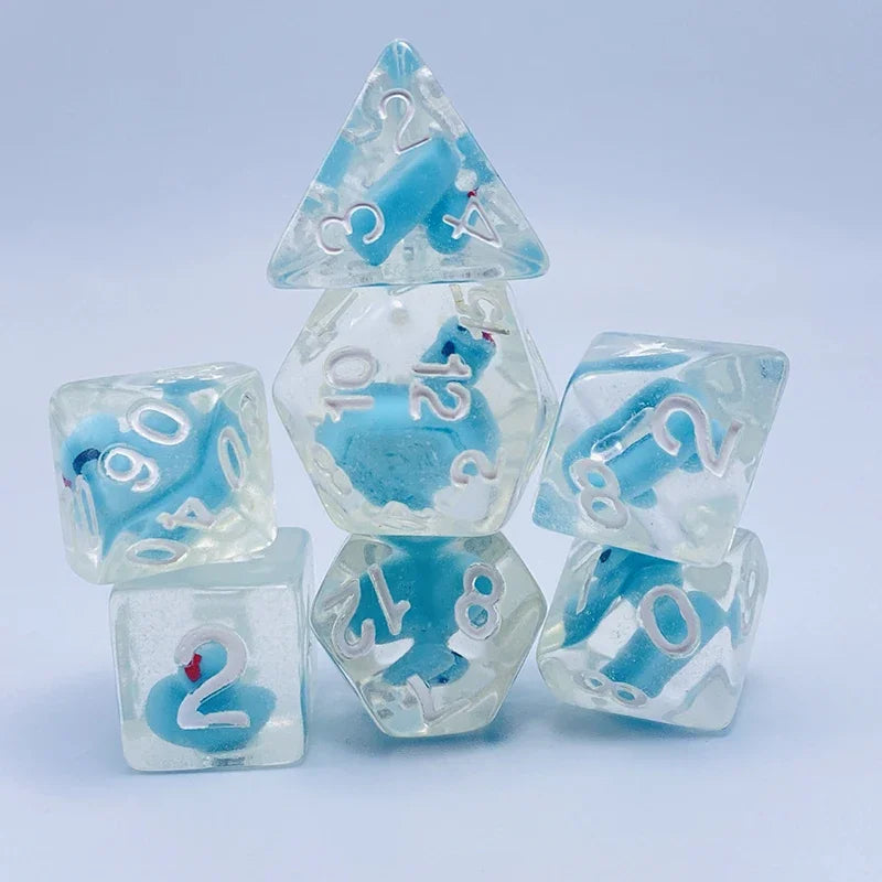 New DND Upscale 7Pcs Resin Dice Set Polyhedral Inline Animal D4 D6 D8 D10 D12 D20 Dices for RPG Board Game and Tabletop Games Blue Duck