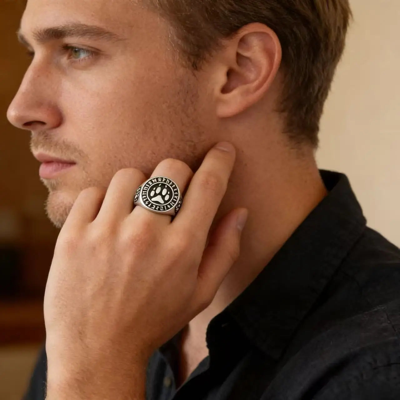 HNSP 316L Stainless Steel Viking Style Rune Bear Claw Ring For Men Male Finger Jewelry Accessories
