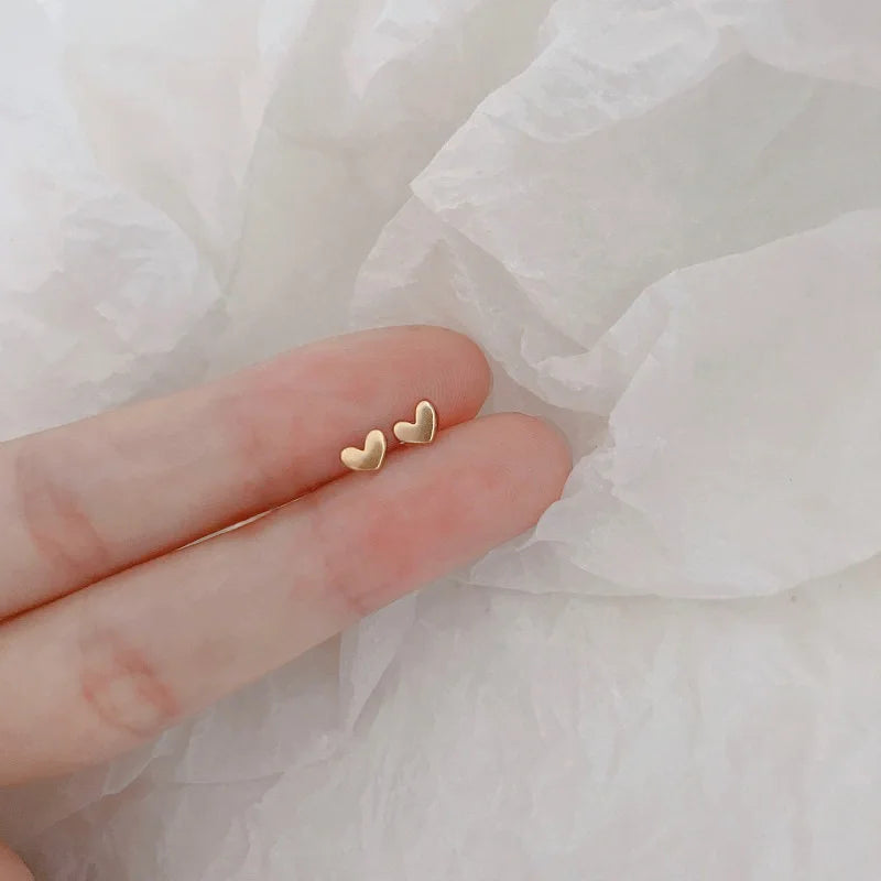 Tiny Minimalist Silver Plated Korean Mini Small Heart Stars Stud Earrings for Women Student Teen Simple Ear Piercing Jewelry