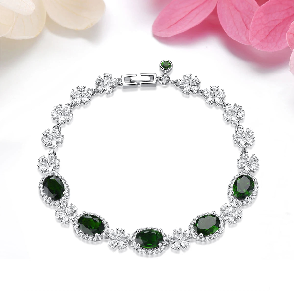 Natural Chrome Diopside Sterling Silver Bracelets 6.8 Carats Genuine Gemstone Classic Romantic Daily Style Women's Fine Jewelrys