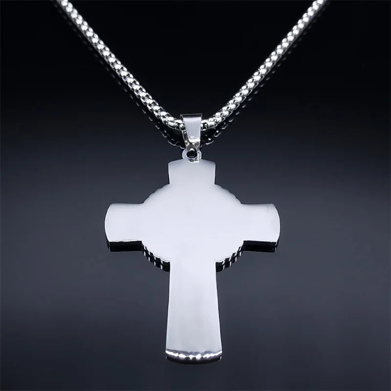 Christian Christ Eucharist Halo Grape Juice Cross Necklace Stainless Steel Men Women Catholic Holy Spirit Church Chain Jewelry