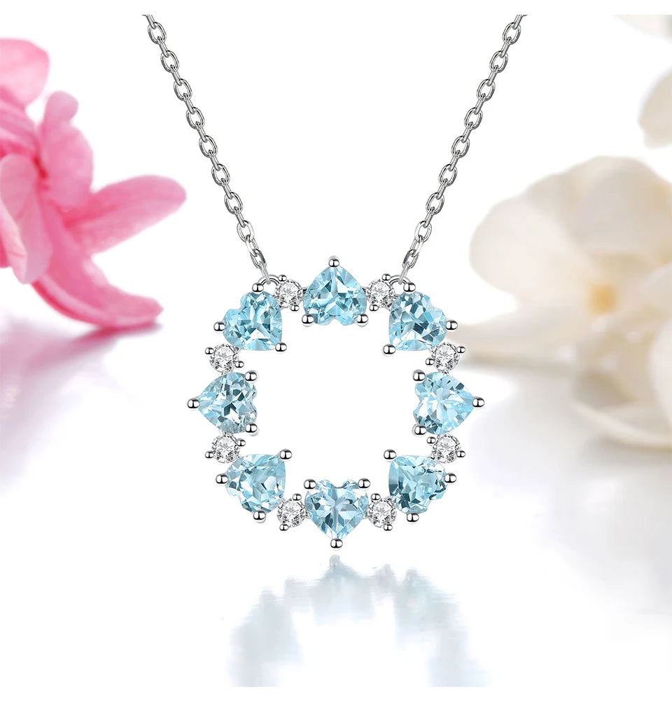 Colgantes de plata de ley con topacio azul cielo natural de 4,5 quilates, piedras preciosas auténticas para mujer, estilo romántico clásico, joyería fina, regalos.