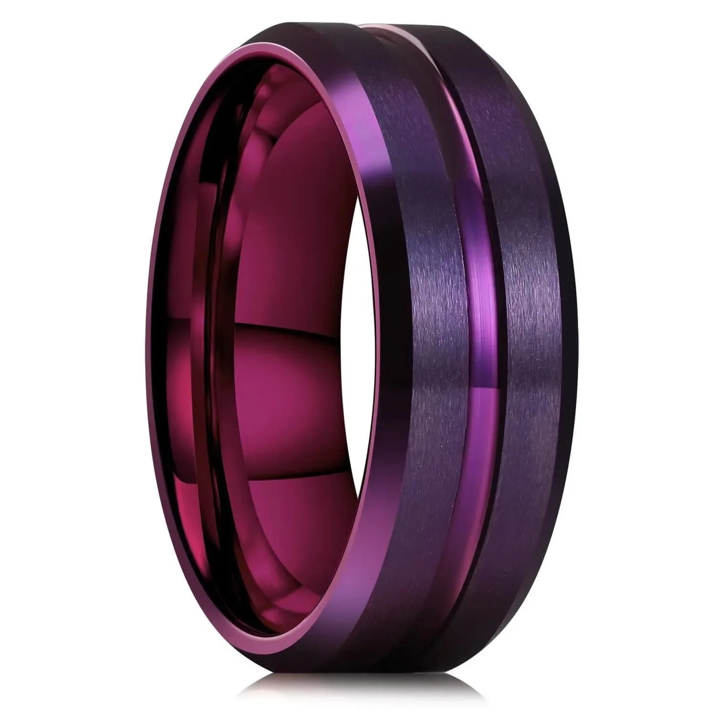 Fashion 8mm Black Brushed Stainless Steel Rings for Men Rose Gold Color Step Edge Men Promise Rings Wedding Party Jewelry Gifts