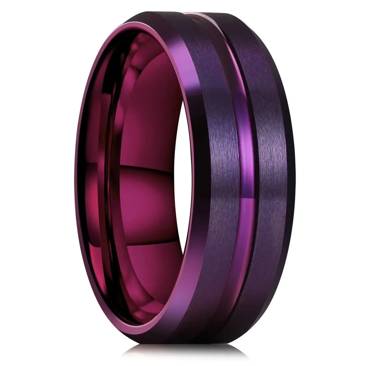 Fashiom 8mm Diagonal Groove Tungsten Men Rings, Classic Stainless Steel Rings For Men, Wedding Band Jewelry Anniversary Gift