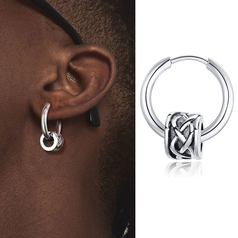 Vnox Nordic Viking Knot Hoop Earrings for Men Women, Stainless Steel Huggies, Ethnic Punk Rock Male Ear Jewelry EH-484S02-1