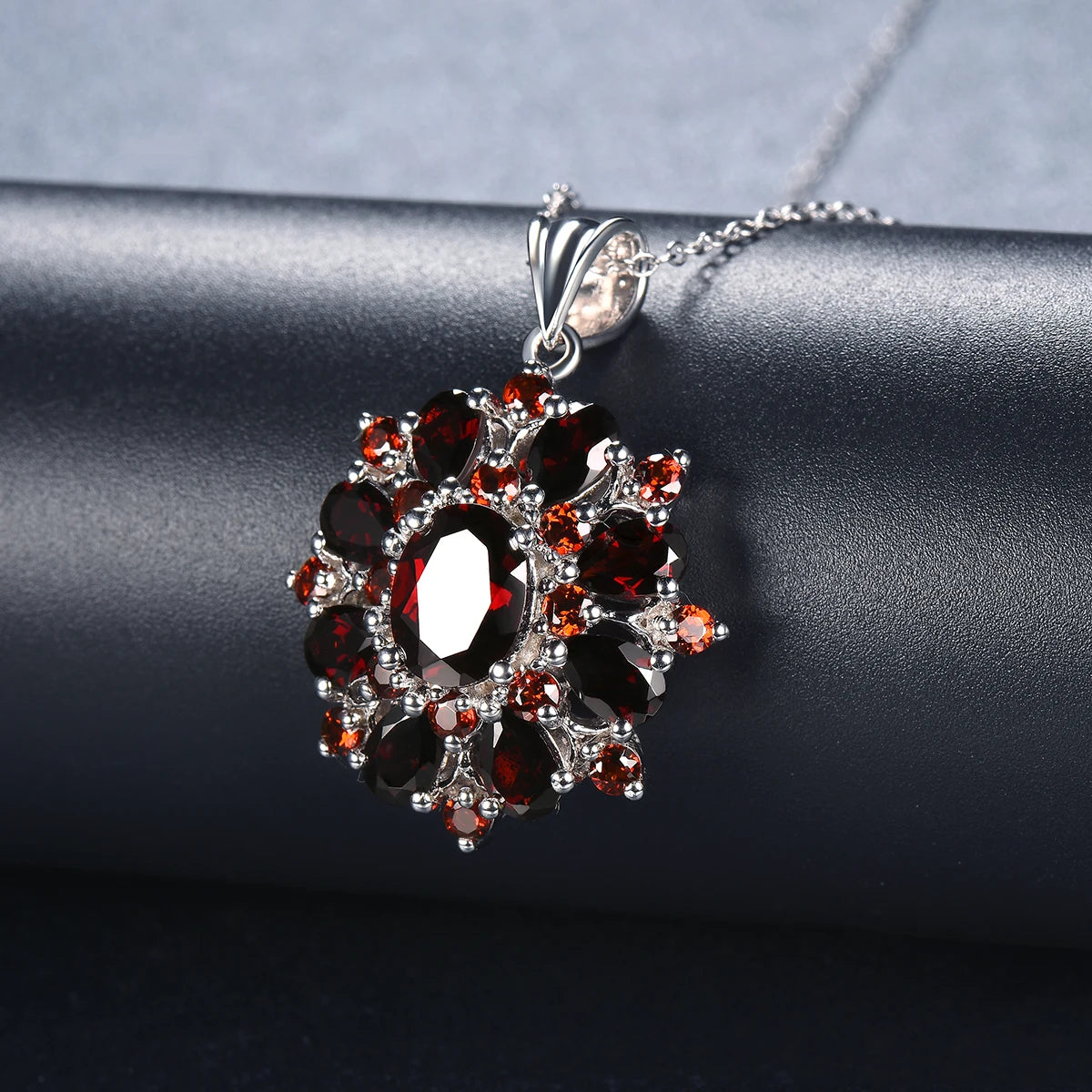 Hutang 7.54ct Natural Black Garnet Pendant, 925 Sterling Silver Necklace Fine Gemstone Jewelry for Women, Gift for Christmas