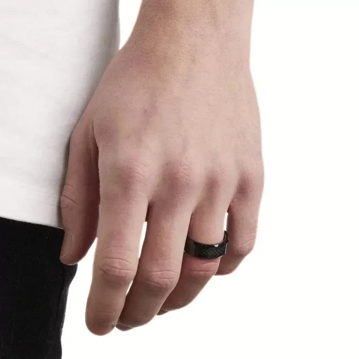 Fashion 8mm Men's Stainless Steel Ring Inlay Black Carbon Fiber Ring Wedding Engagement Jewelry Anniversary Gifts Drop Shipping
