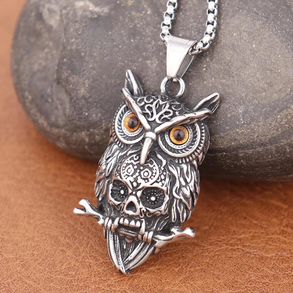 Gothic Owl Men's Pendant Popular Charm Stainless Steel Neckalce Personality Creative Halloween Gifts Punk Hip Hop Party Jewelry