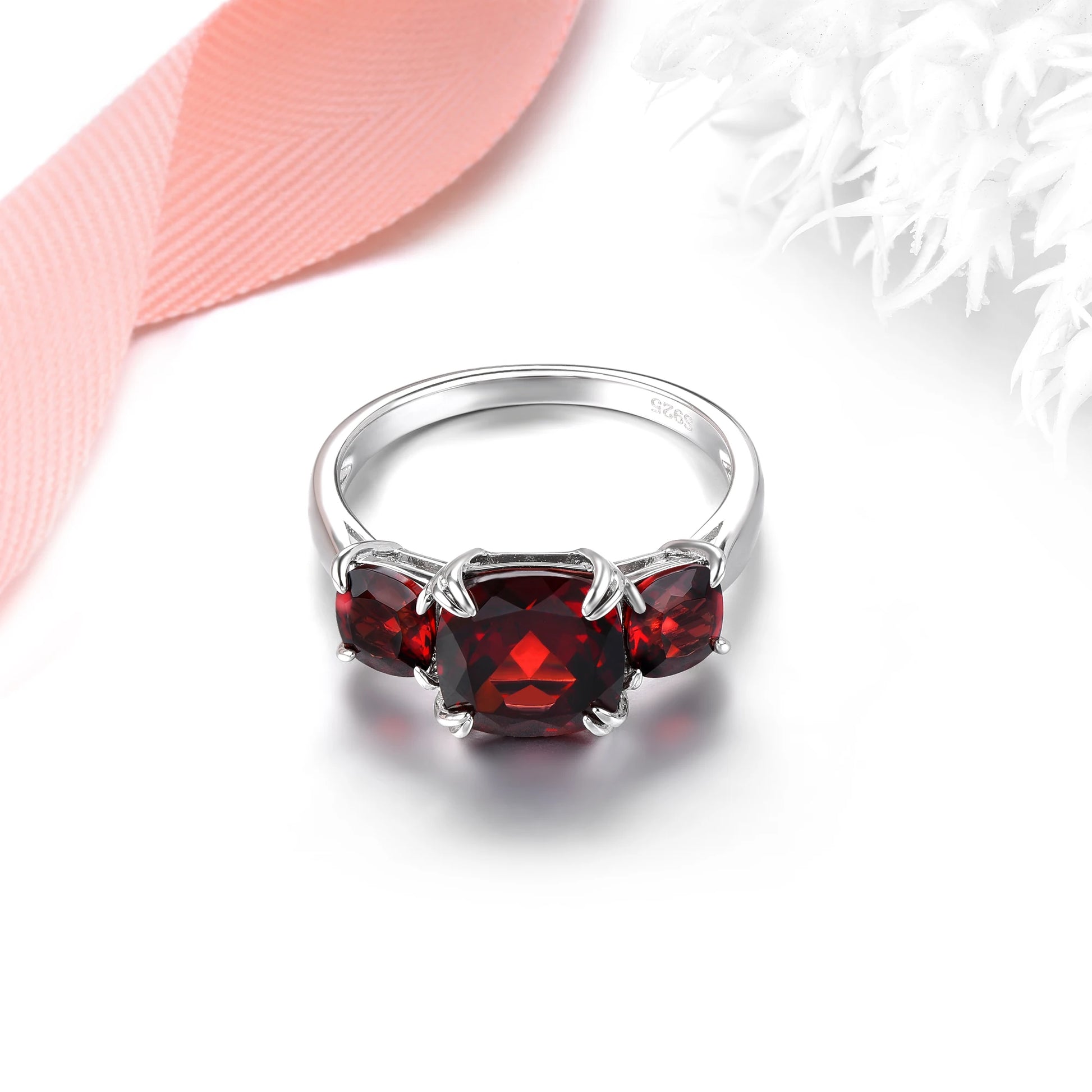 Natural Red Garnet Sterling Silver Rings 4.5 Carats Genuine Gemstone Women Classic Design Fine Jewelry Top Quality Birthday Gift