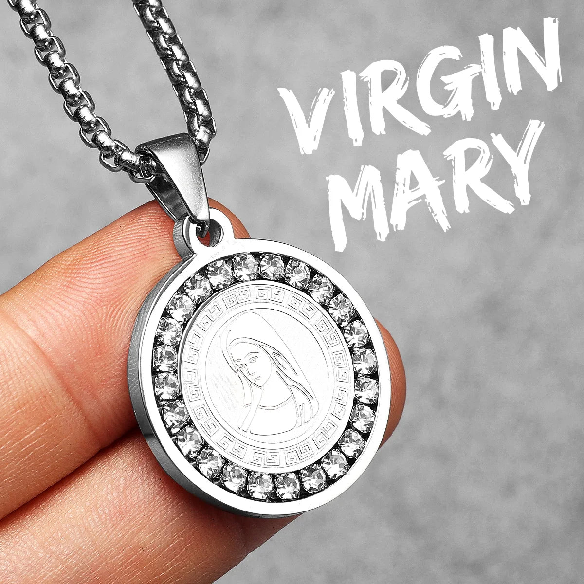 Aesthetic Virgin Mary Stainless Steel Zircon Men Necklace Pendant Chain Powerful Amulet Luxury For Women Jewelry Gifts Wholesale