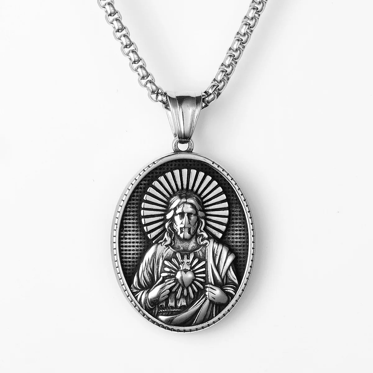 Christian Jesus Heart Cross Powerful Amulet Stainless steel Men Necklaces Pendant Chain New In For Women Jewelry Gifts Wholesale