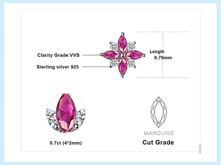 JewelryPalace Flower Cross Created Ruby 925 Sterling Silver Stud Earrings for Woman Statement Gemstone Jewelry Birthday Gift