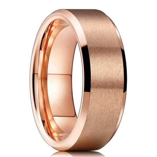 Classic 8mm Stainless Steel Men Rings Rose Gold Color Brushed Surface Wedding Band Unisex Engagement Jewelry Gifts Drop Shipping