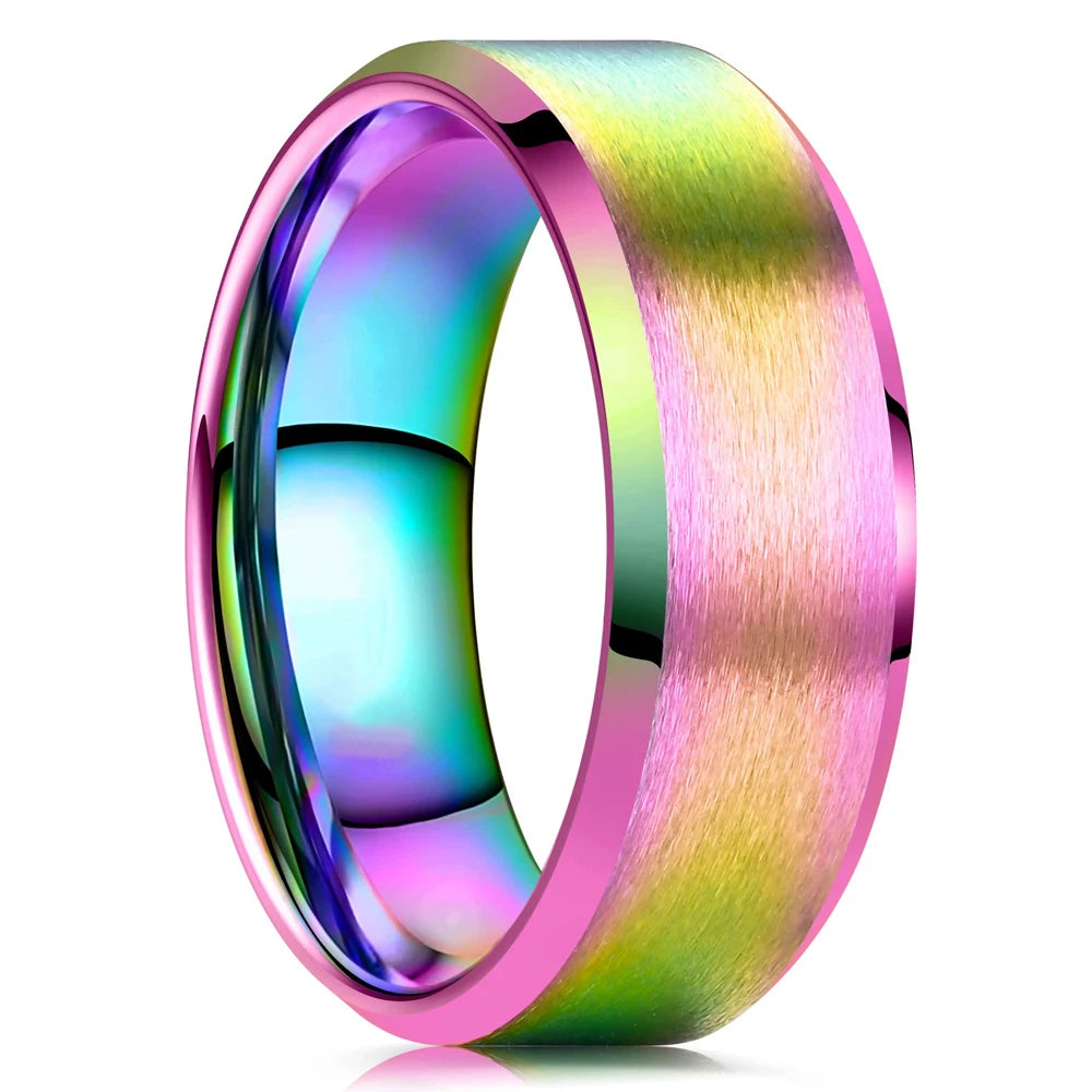 Fashion 4/6/8mm Black Titanium Stainless Steel Wedding Rings Inlay Imitation Red Opal Rings For Men Women Wedding Band Jewelry