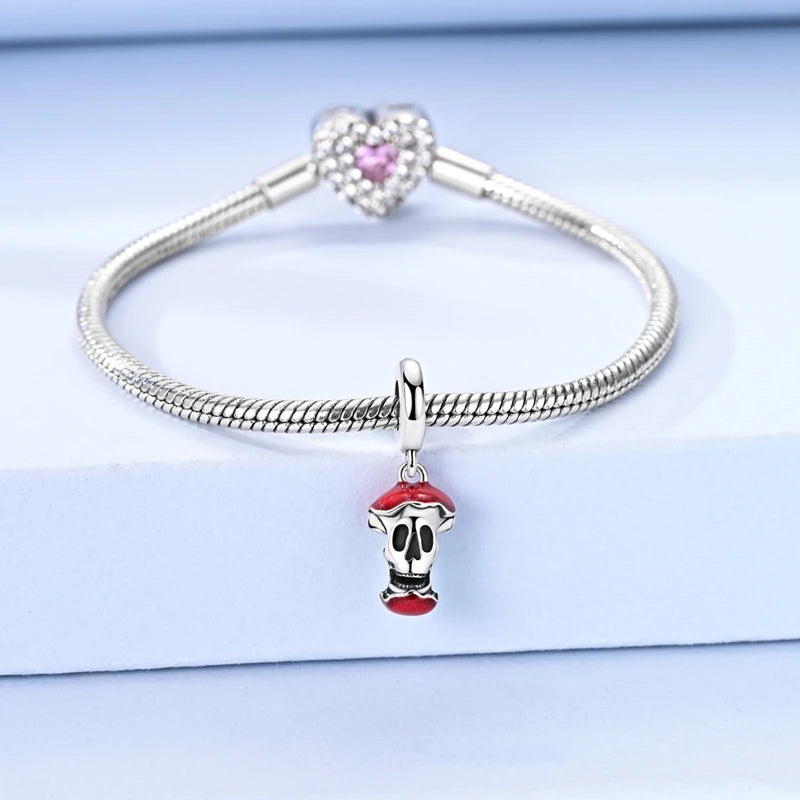 Heart & Organ Charm 925 Sterling Silver Red Rose Skull Dangle Pendant Dark Aesthetic Fit Bangle Bracelet Necklace DIY Jewelry