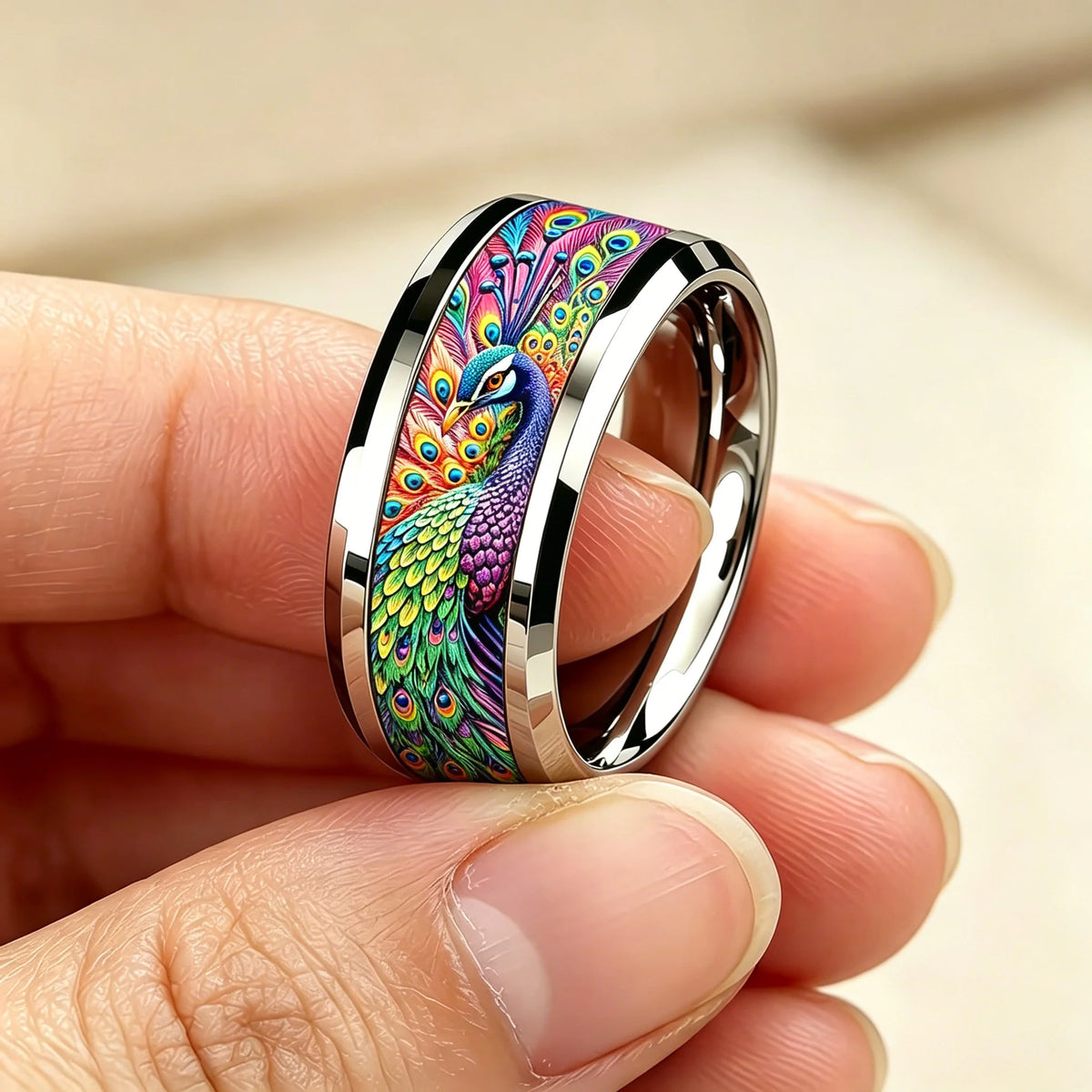 Bohemian Ring Exquisite Peacock Feather Pattern Stainless Steel Rings for Women Men Wedding Band Jewelry Gift Wholesale