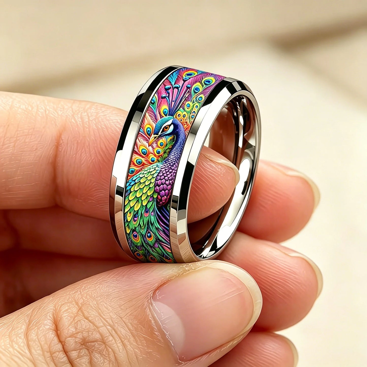 Bohemian Ring Exquisite Peacock Feather Pattern Stainless Steel Rings for Women Men Wedding Band Jewelry Gift Wholesale