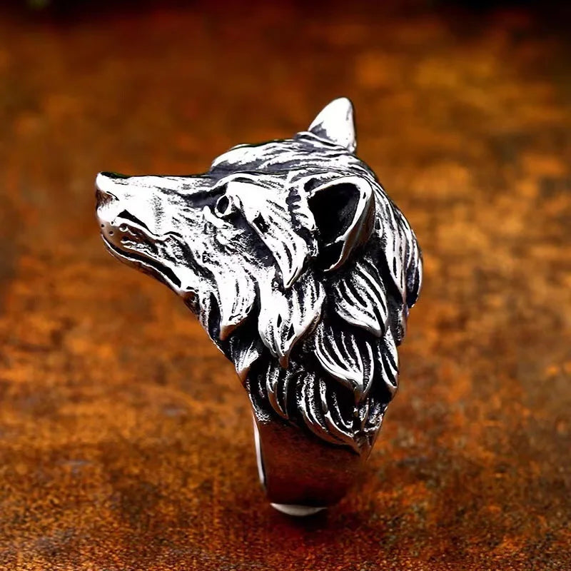 Retro Wolf Fox Ring For Men Silver Color Punk Gothic Open Ring Zinc Alloy Handmade Unisex Designer Jewelry Biker Accessories