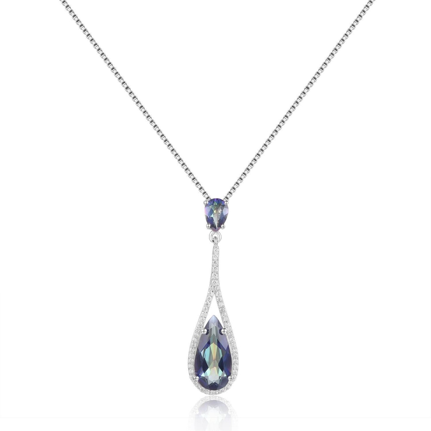 GEM&#39;S BALLET Round and Pear-Shaped Blueish Mystic Quartz Gemstone Halo Pendant Neckace in 925 Sterling Silver Gift For Her Mystic Quartz 45cm|925 Sterling Silver