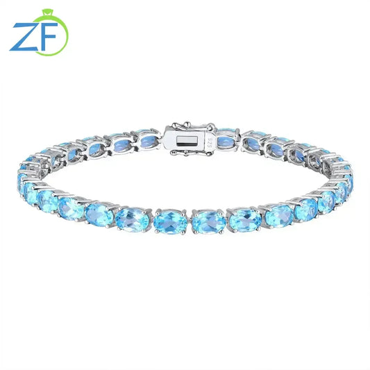 GZ ZONGFA Pure 925 Sterling Silver Women's Hand Bracelets 100% Real Gemstone Natural Topaz Peridot Amethyst Gem Fine Jewelry