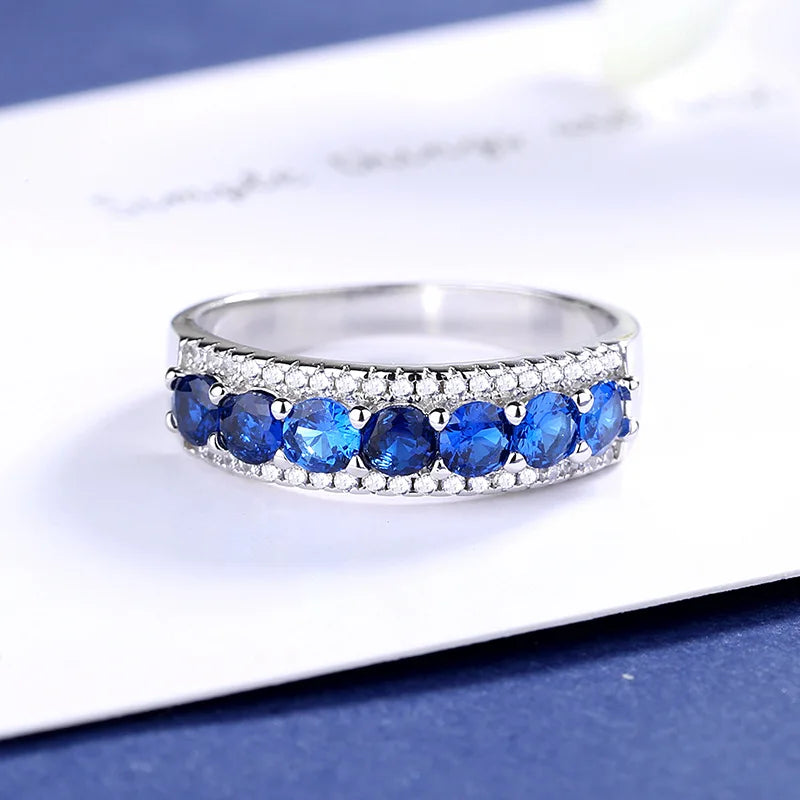 HUATIWOCY Luxury 925 Silver Jewelry Ring with Sapphire Zircon Gemstone Finger Rings Accessories for Women Wedding Party Gifts