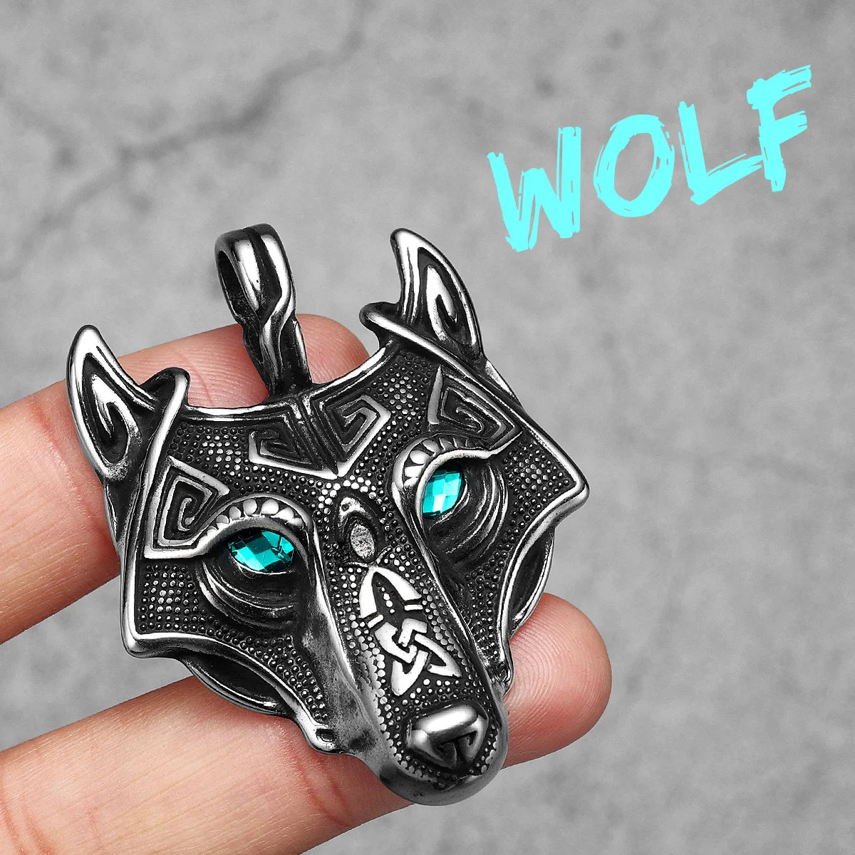 Viking Wolf Gemstone Men Necklaces With Pendant Stainless Steel Jewelry For Male Women Punk Hip Hop Accessories Gifts Wholesale