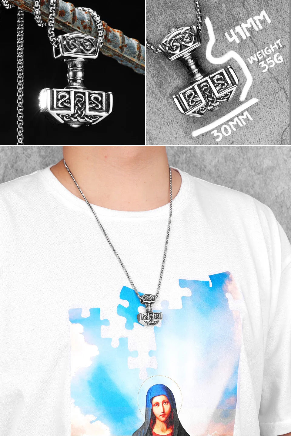 Collar con colgante de acero inoxidable con diseño de armas vikingas para hombre, estilo nórdico, estilo retro rock, punk, rap, para amigos, regalo de joyería masculina.