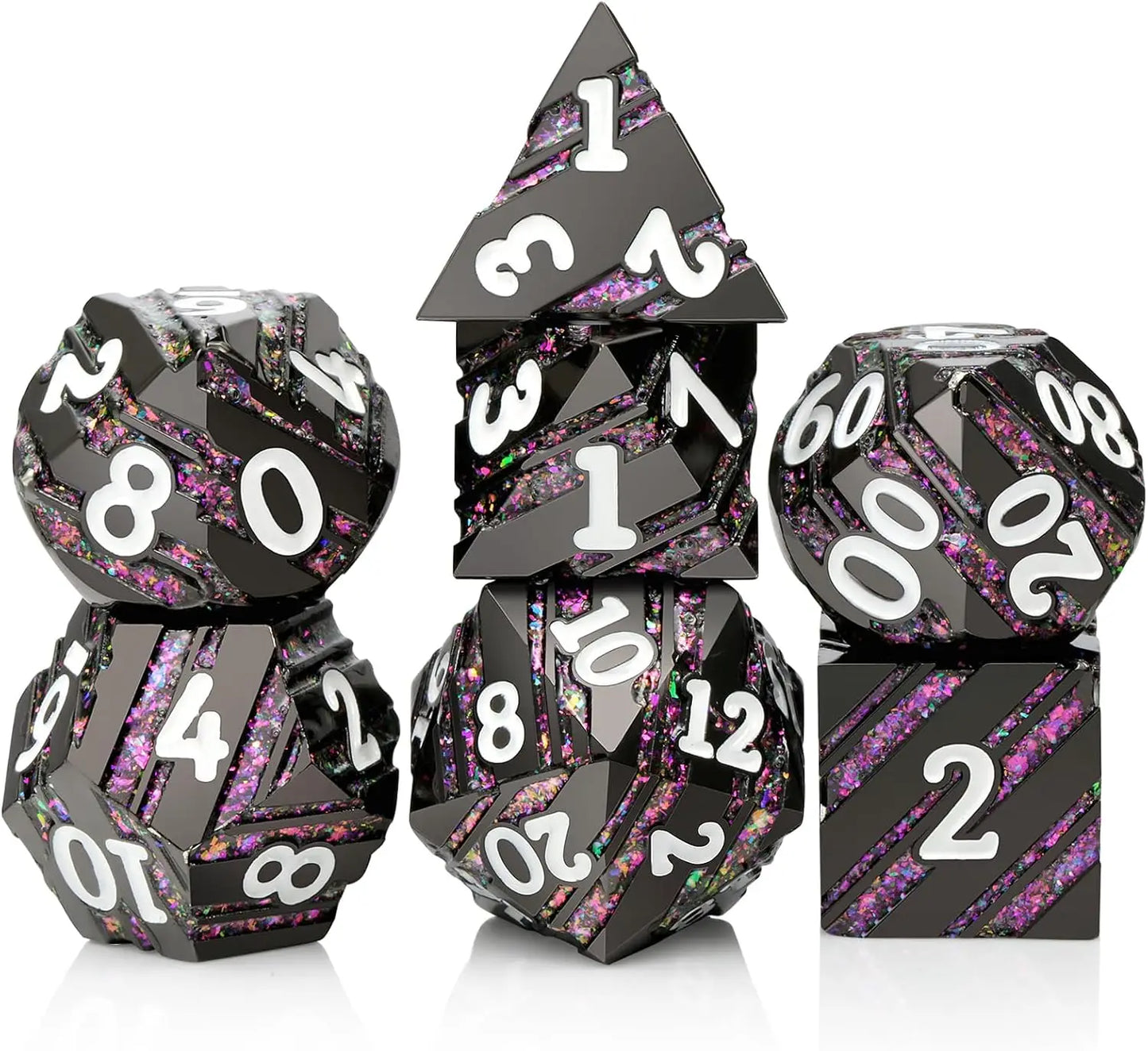 Stripe Metal Dice Set D&D,DNDND 7 PCS Zinc Alloy Metallic Dice Set with Great Package for Dungeons and Dragons DND and Talbletop Purple