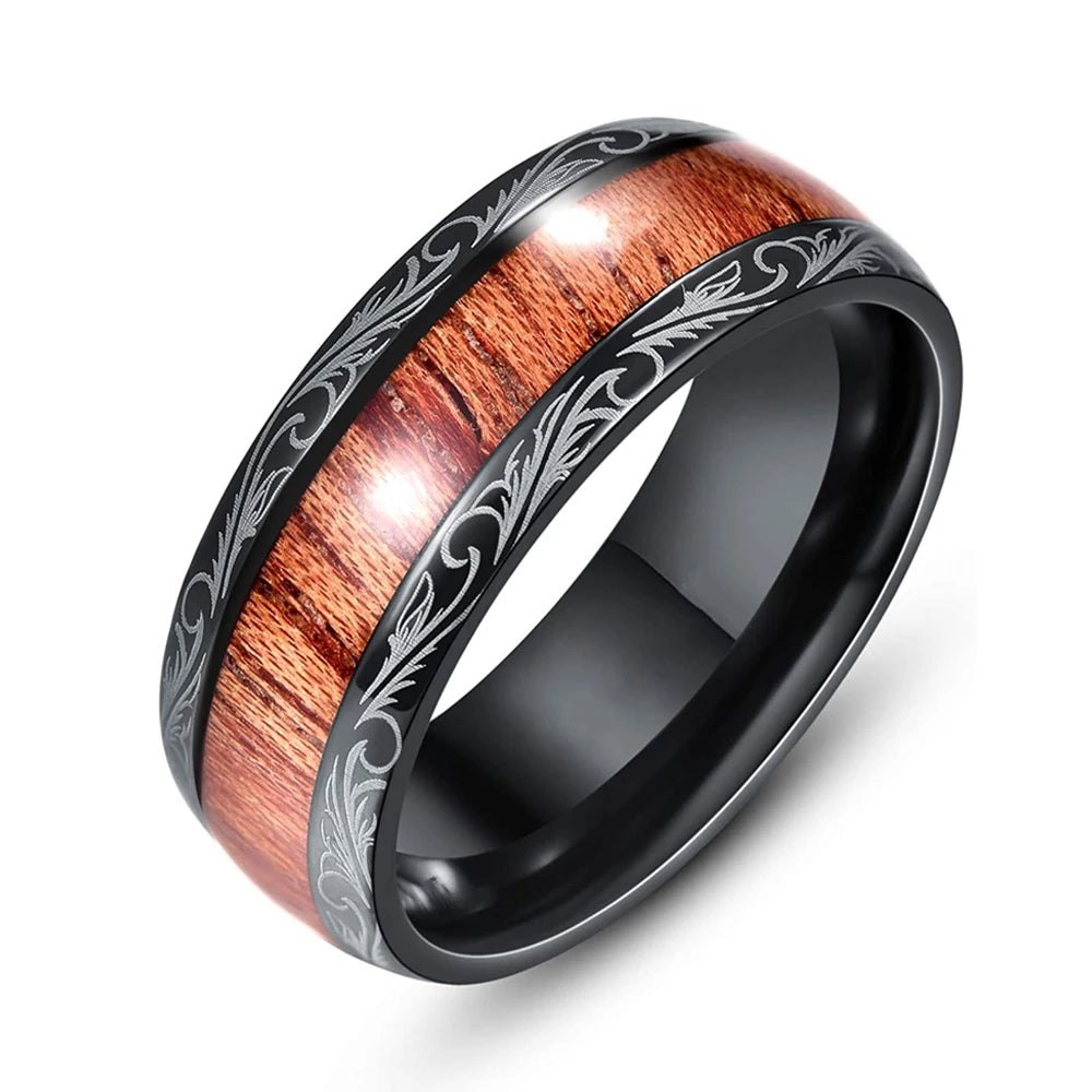 Fashion 8MM Rose Gold Color Stainless Steel Rings For Men Women Colorful Abalone Shell  Inlaid Men Rings Wedding Party Jewelry