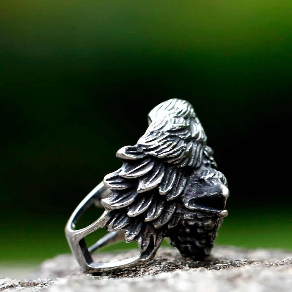 2023 NEW Men's 316L stainless steel rings Nordic VIKING Odin Double headed bird headed animal ring Amulet Jewelry