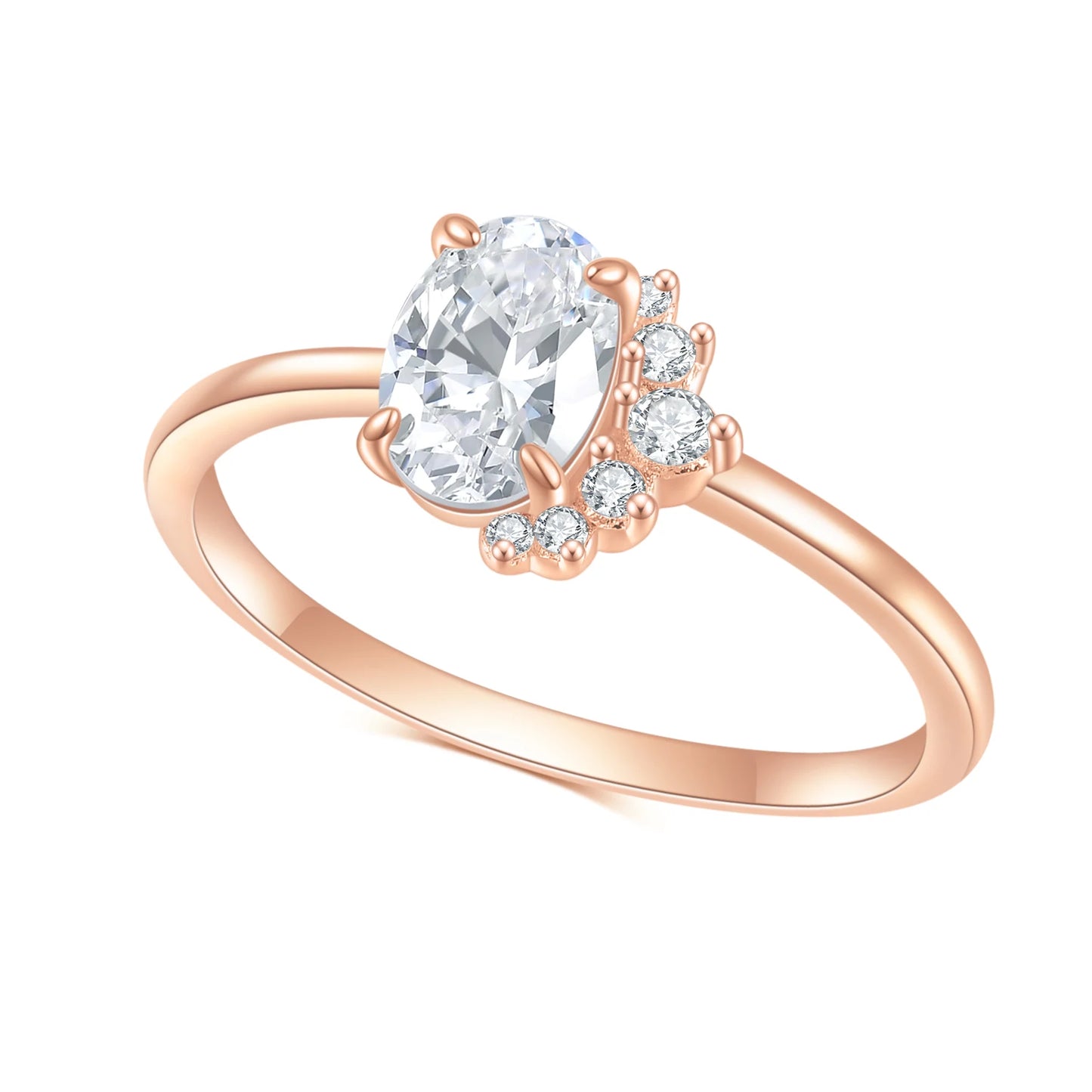 GEM'S BALLET 925 Sterling Silver Moissanite Ring 1.0 TCW Oval Cut Moissanite Half Moon Crescent Cluster Halo Engagement Ring 925 Sterling Silver Rose Gold