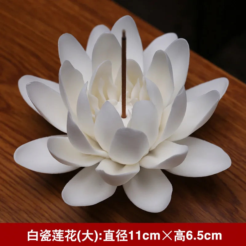 Ceramic White Lotus Incense Burner Home Decor Incense Stick Holder Buddhist Aromatherapy Incense Censer Use In Office Teahouse B 11X6.5CM