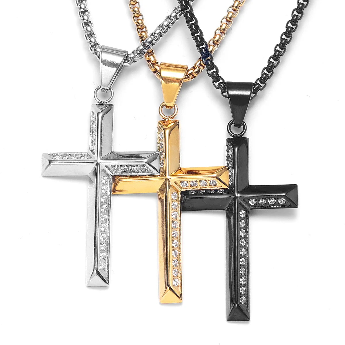Simple Gemstone Cross Stainless Steel Men Necklaces Pendant Chain Punk For Women Fashion Jewelry Gifts Wholesale Dropshiping