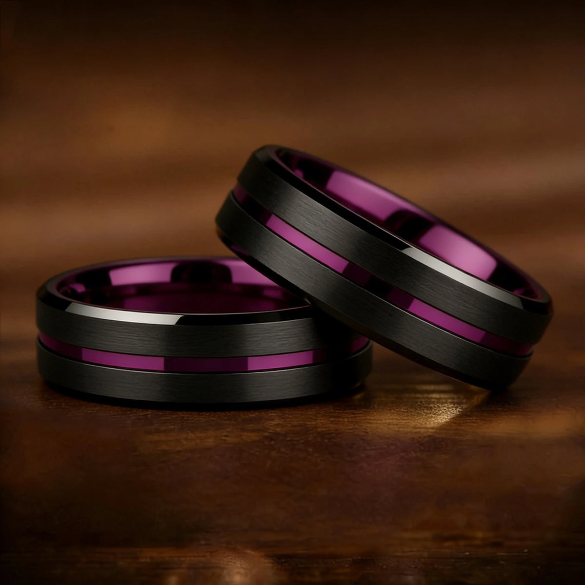 Fashion 8mm Purple Tungsten Wedding Rings For Men,Two Tone Grooved Men Stainless Steel Ring, Men's Wedding Band Matte Finished