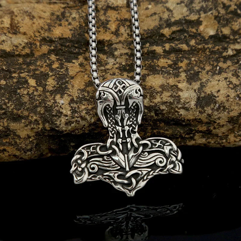 316L Steel Odin Warhammer Necklace for Men - Viking Nordic Amulet, Norse Warrior Pendant Jewelry Gift, Retro Metal Accessories