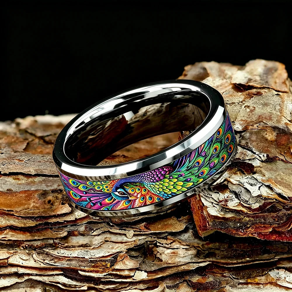 Bohemian Ring Exquisite Peacock Feather Pattern Stainless Steel Rings for Women Men Wedding Band Jewelry Gift Wholesale