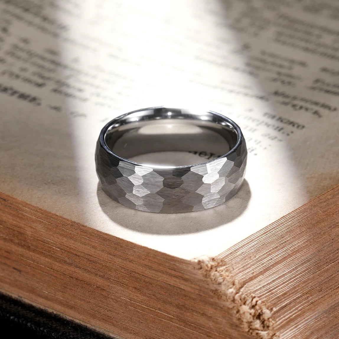 Fashion Hammered Multi-faceted Titanium Rings For Men Women Black Brushed Stainless Steel Couple Ring Wedding Engagement Jewelry