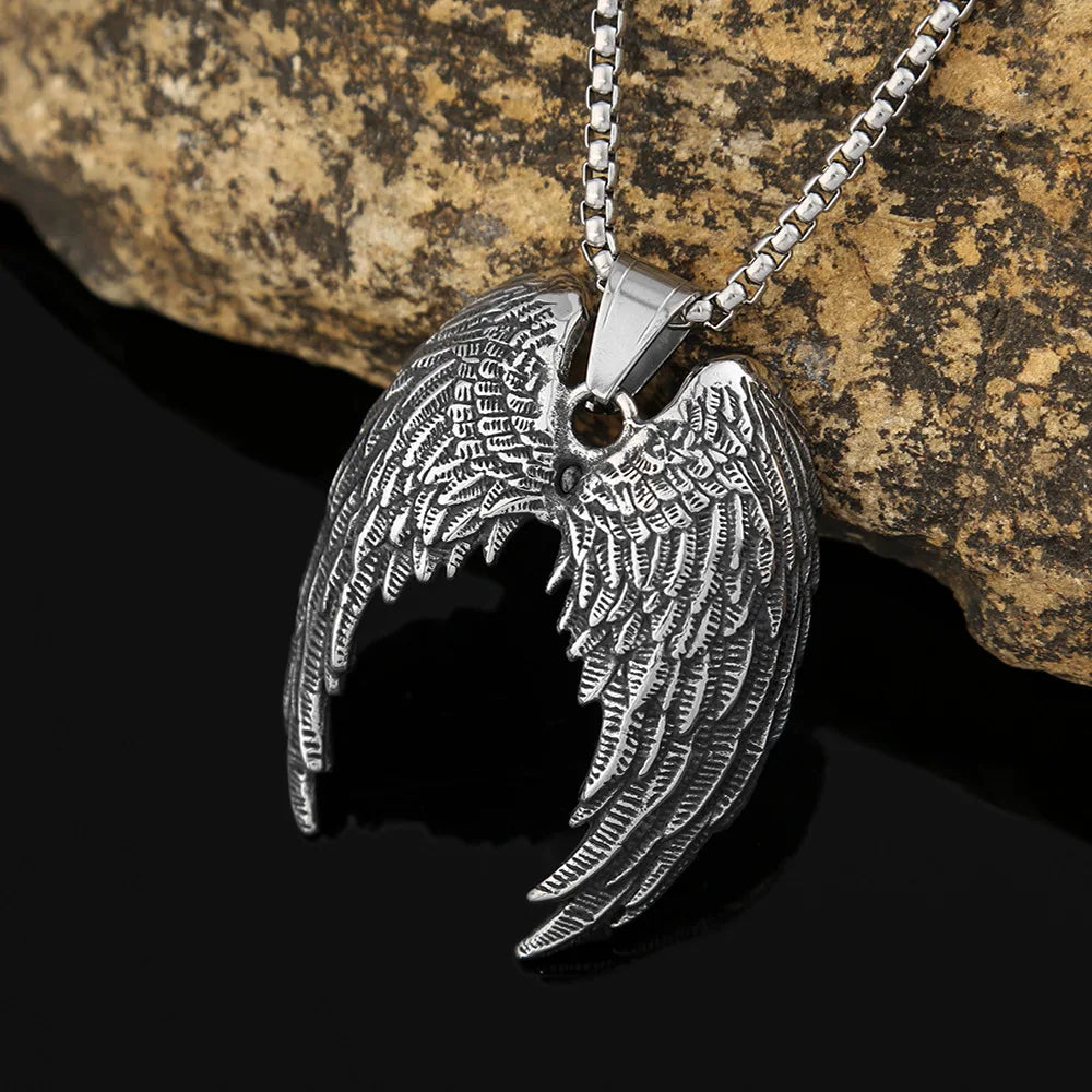 Fashion Charm Angel Wings Pendant Stainless Steel Couples Gift Creative Wing Necklace Popular Nightclub Party Jewelry