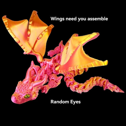 1pc 3D Printed Winged Carriage Dragon Figurine With Random Eyes, Art Deco Resin Dragon Sculpture, Tabletop Animal Theme Decor