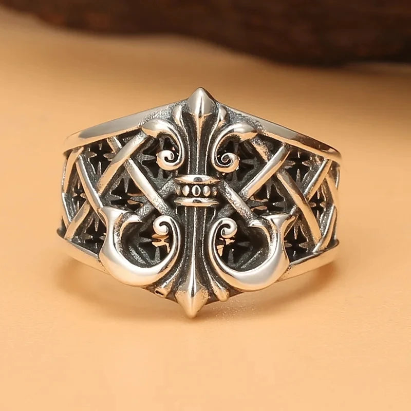 Retro Punk Style Personality Trendy Brand Men's Open Ring, Creative and Chic Anchor Logo Jewelry