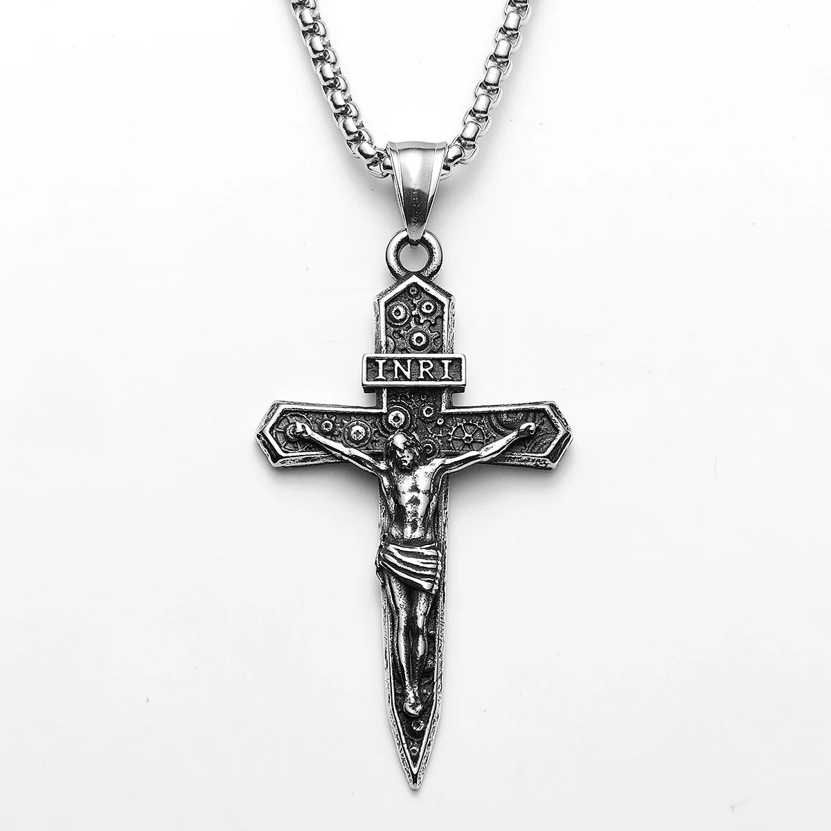 INRI Jesus Cross Exorcism Amulets Stainless Steel Men Necklaces Pendant Chain Punk For Women Fashion Jewelry Gifts Wholesale