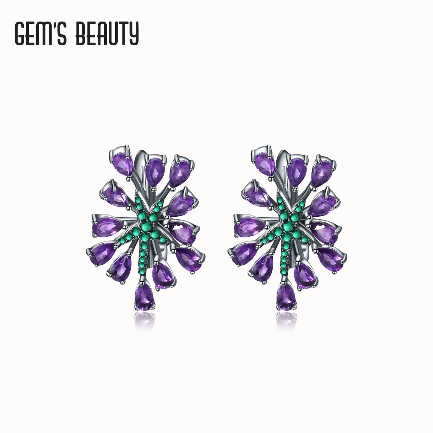 Gem's Beauty Natural Amethyst Luxury Vintage Gothic Punk Earrings 925 Sterling Silver Stud Earrings For Women Fine Jewelry