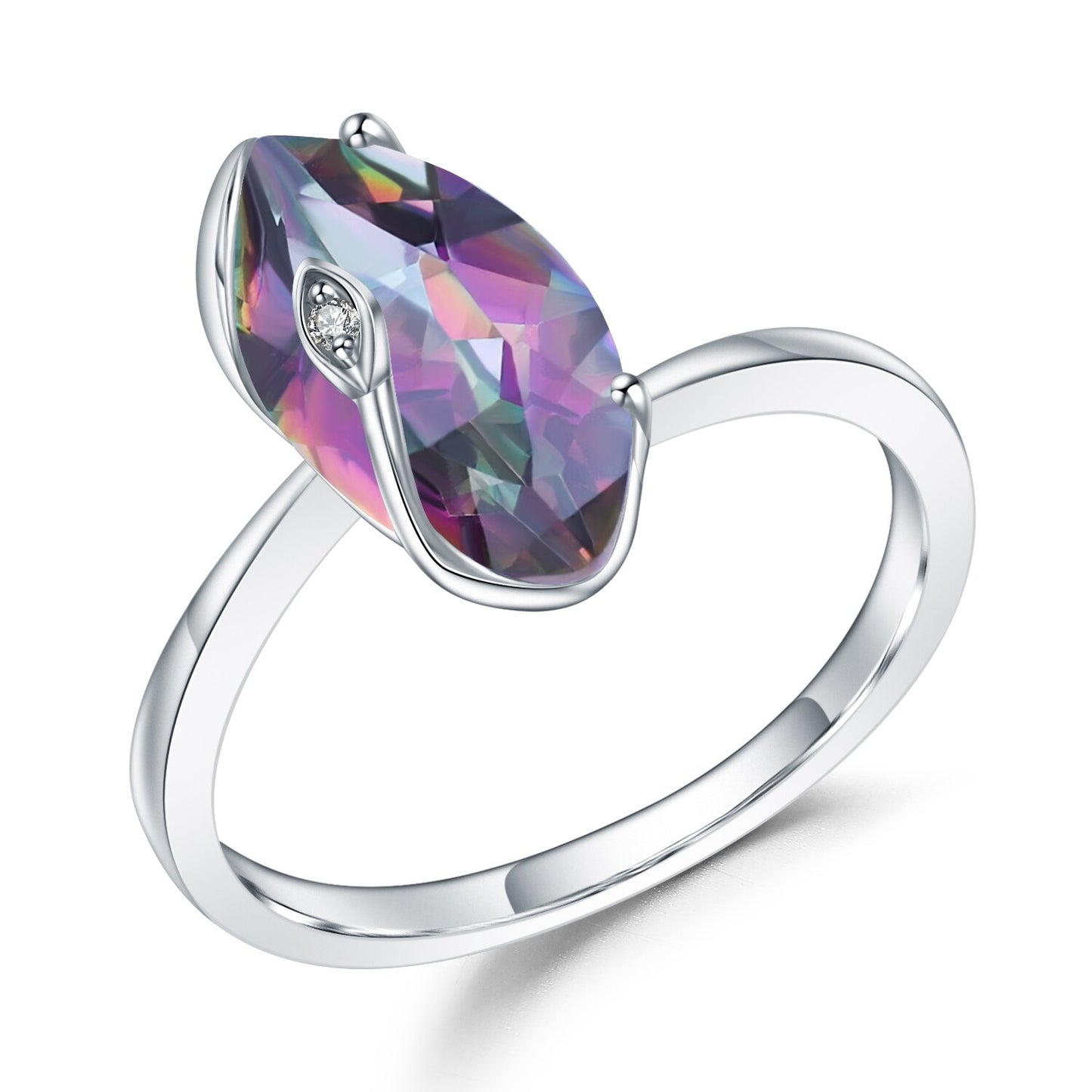 GEM&#39;S BALLET 2.49Ct Marquise Natural Rainbow Mystic Quartz 925 Sterling Silver Gemstone Vintage Rings For Women Fine Jewelry Rainbow Quartz|925 Sterling Silver