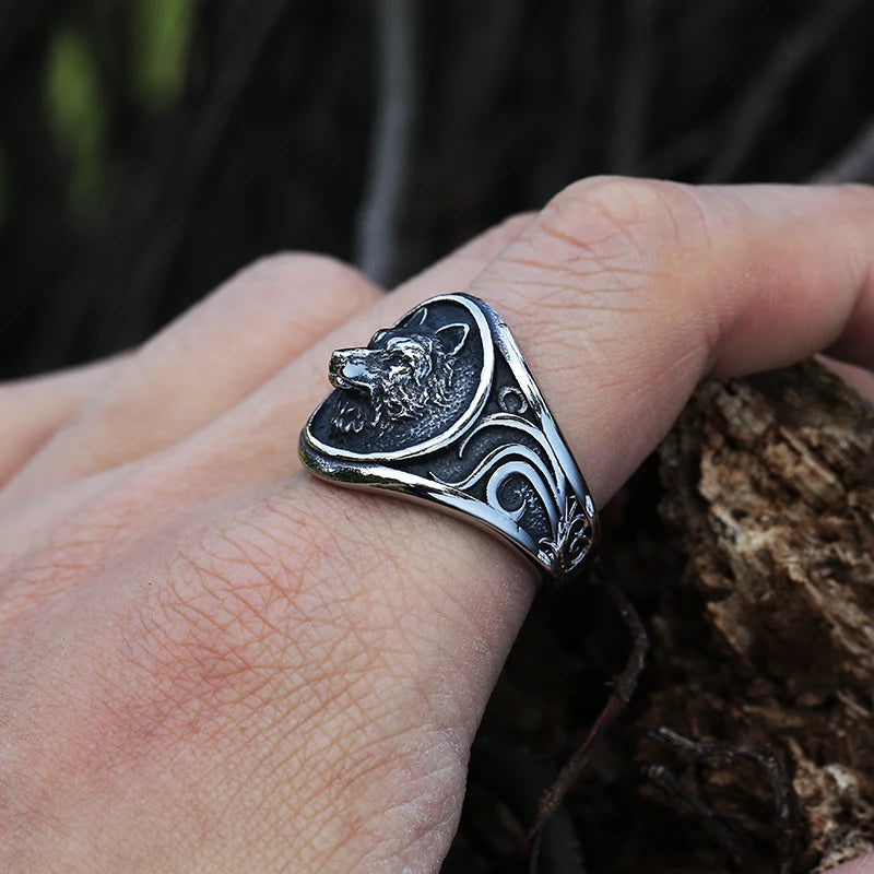 Viking Nordic Wolf Men Ring Animal Defense Totem Wolf Fashion Hip Hop Rock Unisex Finger Ring Punk Gift V237