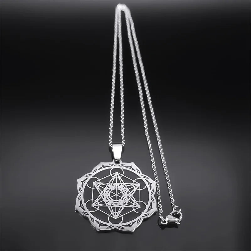 Sacred Geometry Solomon Necklace Metatron Archangel Angel Seal Stainless Steel Flower of Life Pendant Necklaces Jewelry N7961S04