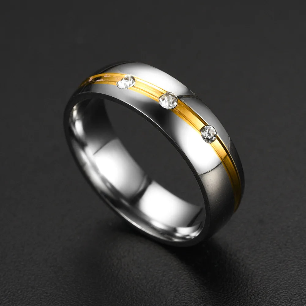 Trendy Stainless Steel Couple Rings For Men Women Inlay Rhinestones Zirconia Rings Wedding Party Jewelry Valentines Day Gifts